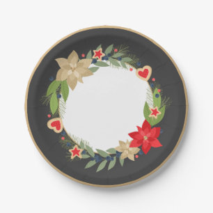 Festive Poinsettia and Cookies Christmas Plate