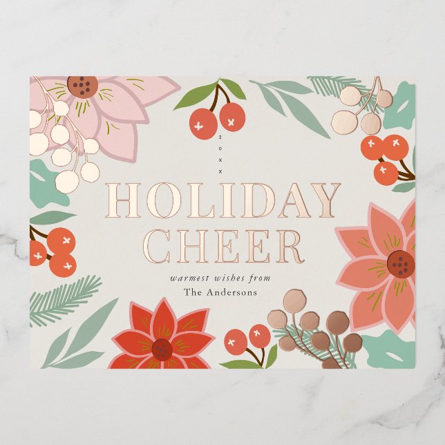 Festive Poinsettia Berry Cream Foil Holiday (Front)