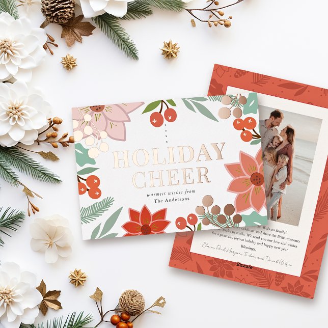 Festive Poinsettia Berry Cream Photo Christmas (Creator Uploaded)