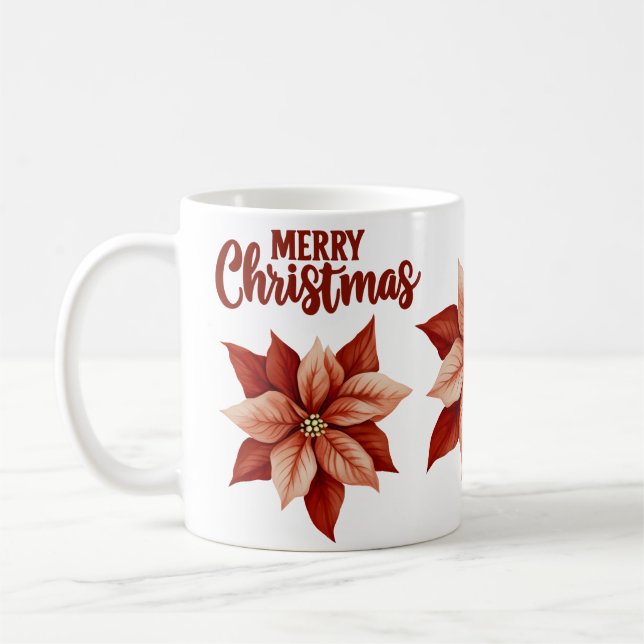 Festive Poinsettia Christmas Coffee Mug (Left)