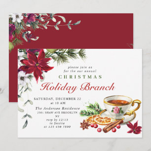 Festive Poinsettia Christmas Holiday Branch Invitation