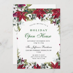 Festive Poinsettia Christmas Holiday Open House Invitation