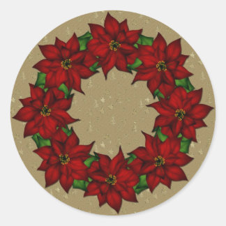 Festive Poinsettia Design Classic Round Sticker