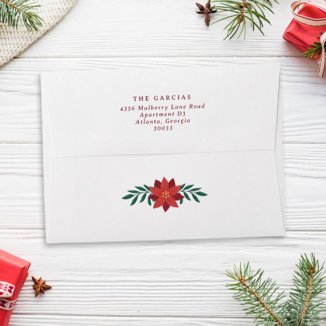 Festive Poinsettia Flower Chistmas Envelope (Poinsettia Christmas envelope)