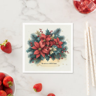 Festive Poinsettia Nativity Bible Verse Decoupage Napkin