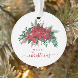 Festive Poinsettia Photo Christmas Ornament