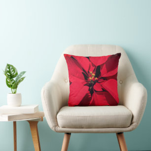 Festive Poinsettia Red Flower Decor Cushion