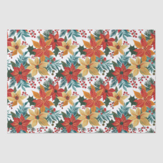 Festive Poinsettia Retro Christmas  Tissue Paper