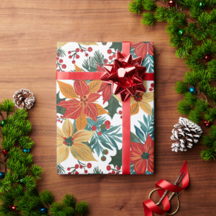 Festive Poinsettia Retro Christmas Wrapping Paper