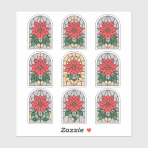 Festive Poinsettia Stained Glass Sticker Sheet