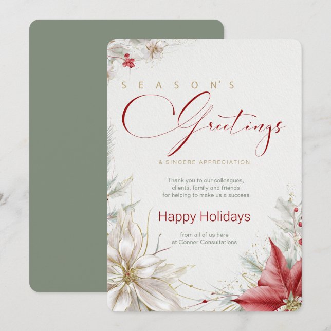 Festive Poinsettias Business Seasons Greetings  Invitation (Front/Back)