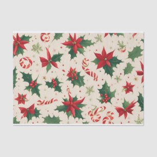 Festive Poinsettias & Candy Cane Christmas Tissue Paper