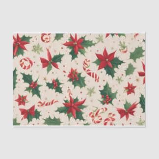 Festive Poinsettias & Candy Cane Christmas Tissue Tissue Paper