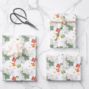 Festive Polar Bears Christmas Holiday Wrapping Paper Sheet
