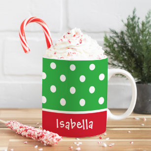 Festive Polka Dots Custom Christmas Monogram Name Coffee Mug