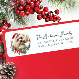 Festive Poodle Dog in Santa Hat  Return Address