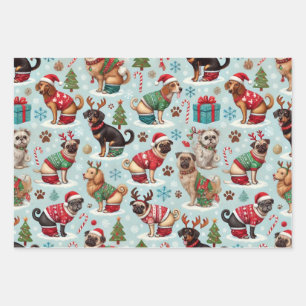 Festive Pooping Dogs in Holiday Sweaters Wrapping Paper Sheet