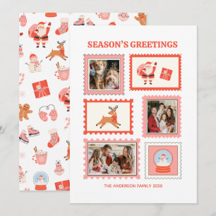 Festive Postage Stamp 3 Photo Collage Christmas Holiday Card