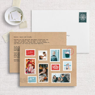 Festive Postage Stamp Photo Christmas Card