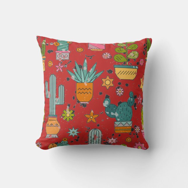 Festive Potted Cactus Pattern Cushion (Front)