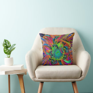 Festive Psychedelic Colourful Dahlia Flower Petals Cushion