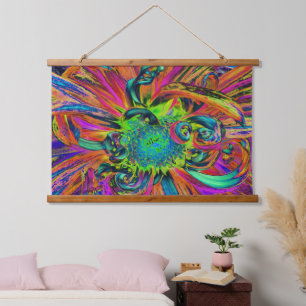 Festive Psychedelic Colourful Dahlia Flower Petals Hanging Tapestry