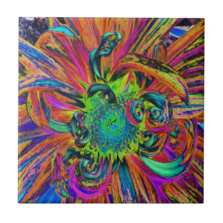 Festive Psychedelic Colourful Dahlia Flower Petals Tile