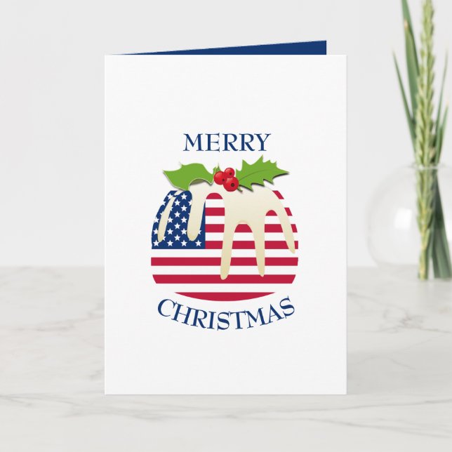 Festive Pudding with | AMERICAN FLAG | Christmas Holiday Card (Front)