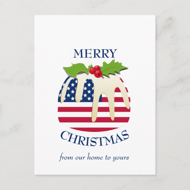 Festive Pudding with Patriotic USA FLAG Christmas  Postcard (Front)