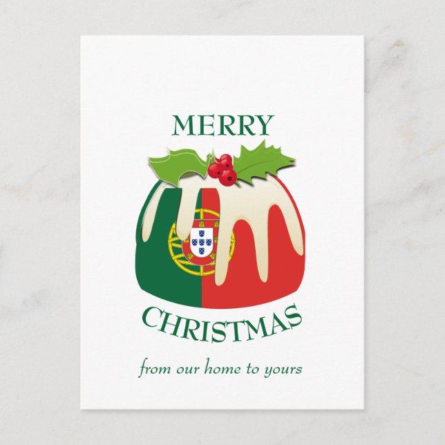 Festive Pudding with PORTUGAL FLAG Christmas Postcard (Front)