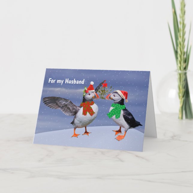 Festive Puffins Card HUSBAND (Front)
