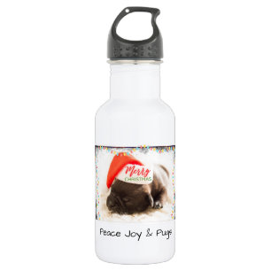 Festive Pug in Red Santa Hat with Christmas Lights 532 Ml Water Bottle