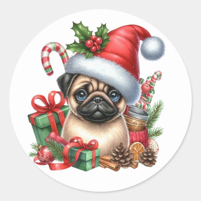 Festive Pug Stickers (Front)