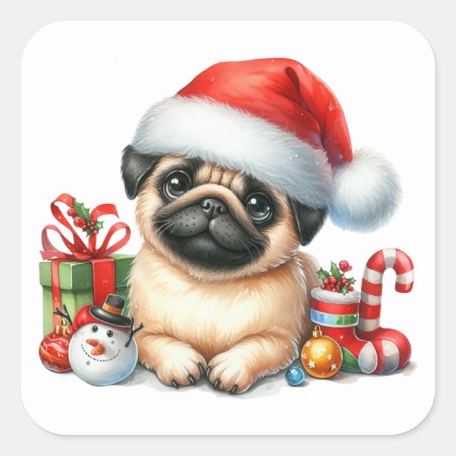 Festive Pug Stickers (Front)