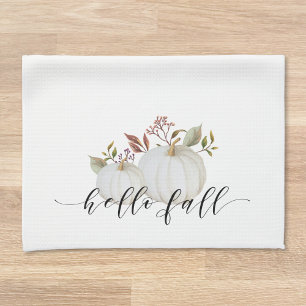 Festive Pumpkin Hello Fall Calligraphy Tea Towel