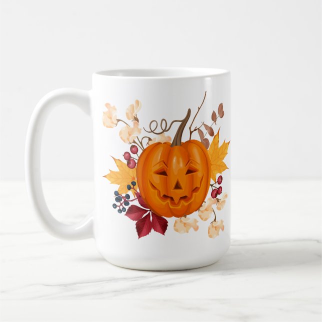 Festive Pumpkin Mug with Autumn Leaves (Left)