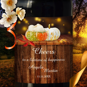 Festive Pumpkins Fall Wedding Wine Label