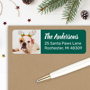 Festive Pup Green Dog Photo Holiday Return Address
