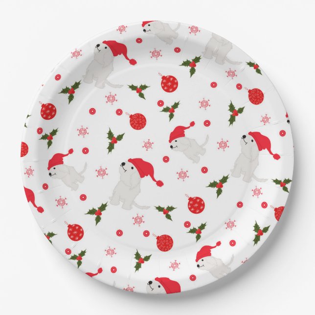 Festive Puppy Christmas Pattern Paper Plate (Front)