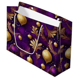 FESTIVE PURPLE AND GOLD CHRISTMAS BALLS LARGE GIFT BAG