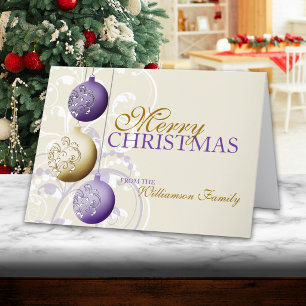 Festive Purple and Gold Personalised Christmas Holiday Card