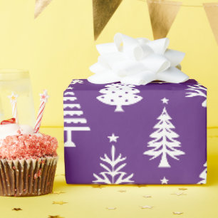 Festive Purple and White Christmas Tree Pattern Wrapping Paper