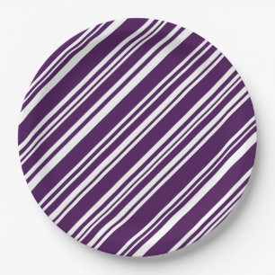 Festive Purple and White Stripes Paper Plates