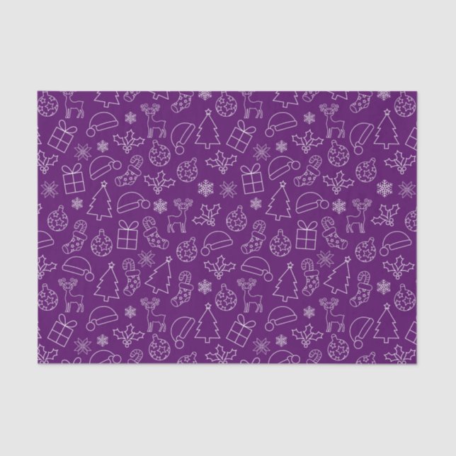 Festive Purple and White Winter Christmas Pattern Tissue Paper (Front)