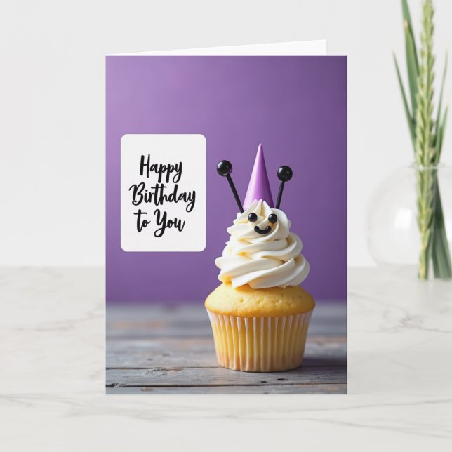 Festive Purple Cupcake Card (Front)