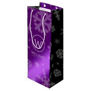 Festive Purple Foil Snowflakes Monogram Name Wine Gift Bag