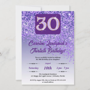 Festive Purple Glitter 30th Birthday Invitation