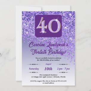 Festive Purple Glitter 40th Birthday Invitation