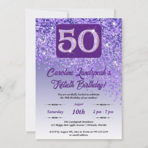 Festive Purple Glitter 50th Birthday Invitation