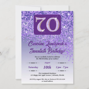 Festive Purple Glitter 70th Birthday Invitation